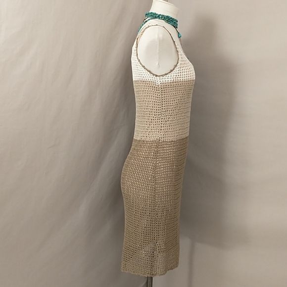 Cotton Crochet Dress Neutral Sleeveless Mod & Sexy - Picture 3 of 10